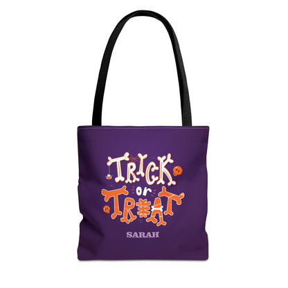 Kids Personalized Orange And White Trick or Treat Halloween AOP Tote Bag