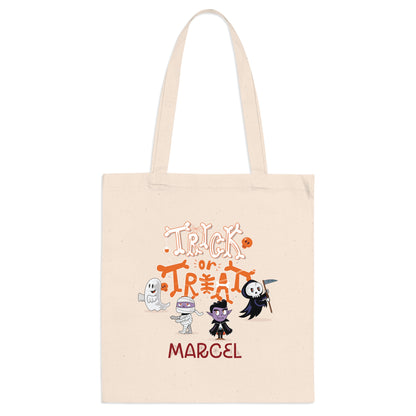 Kids Personalized Spooky Halloween Figures Trick or Treat Tote Bag