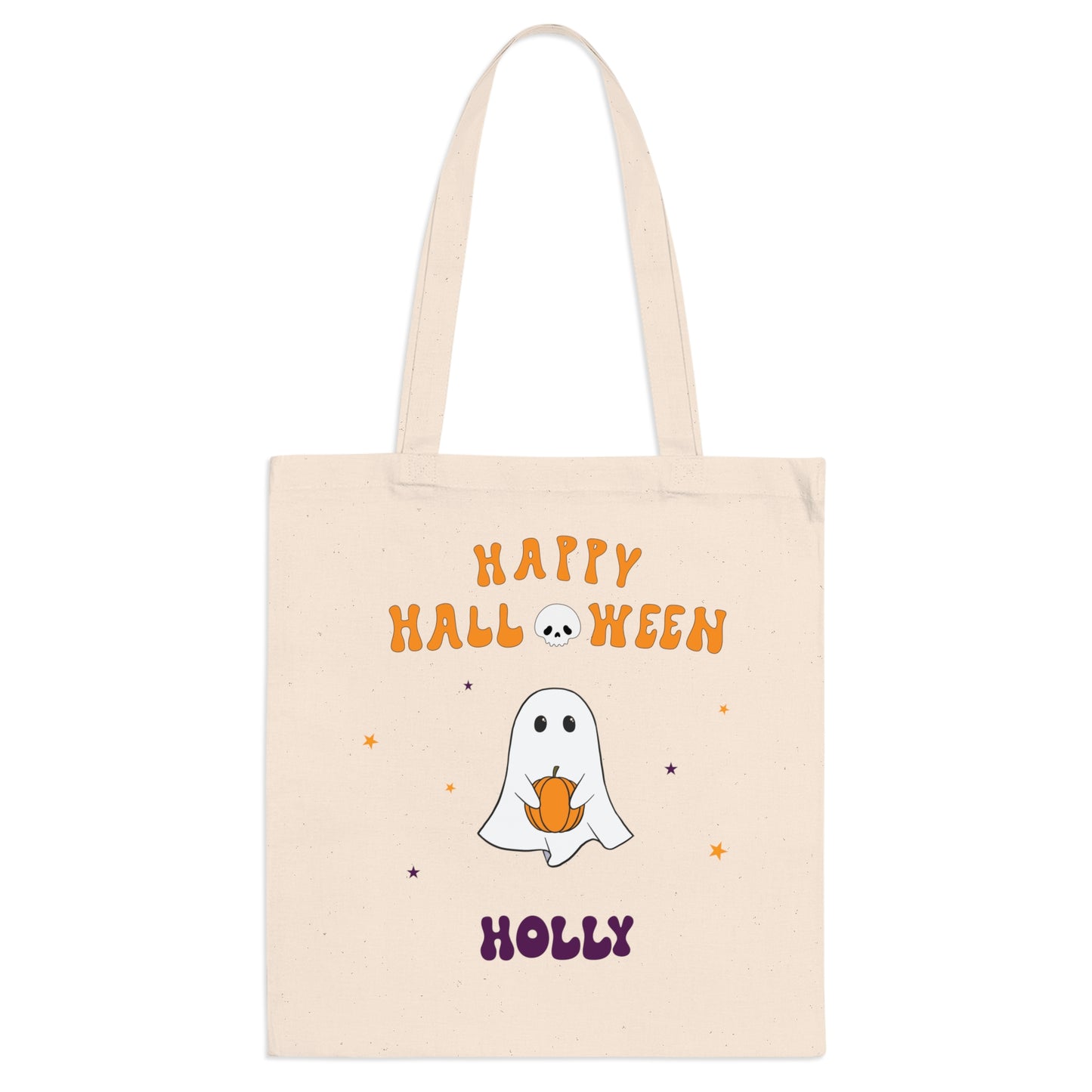 Kids Personalized Cute Ghost Trick or Treat Halloween Tote Bag