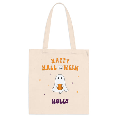 Kids Personalized Cute Ghost Trick or Treat Halloween Tote Bag