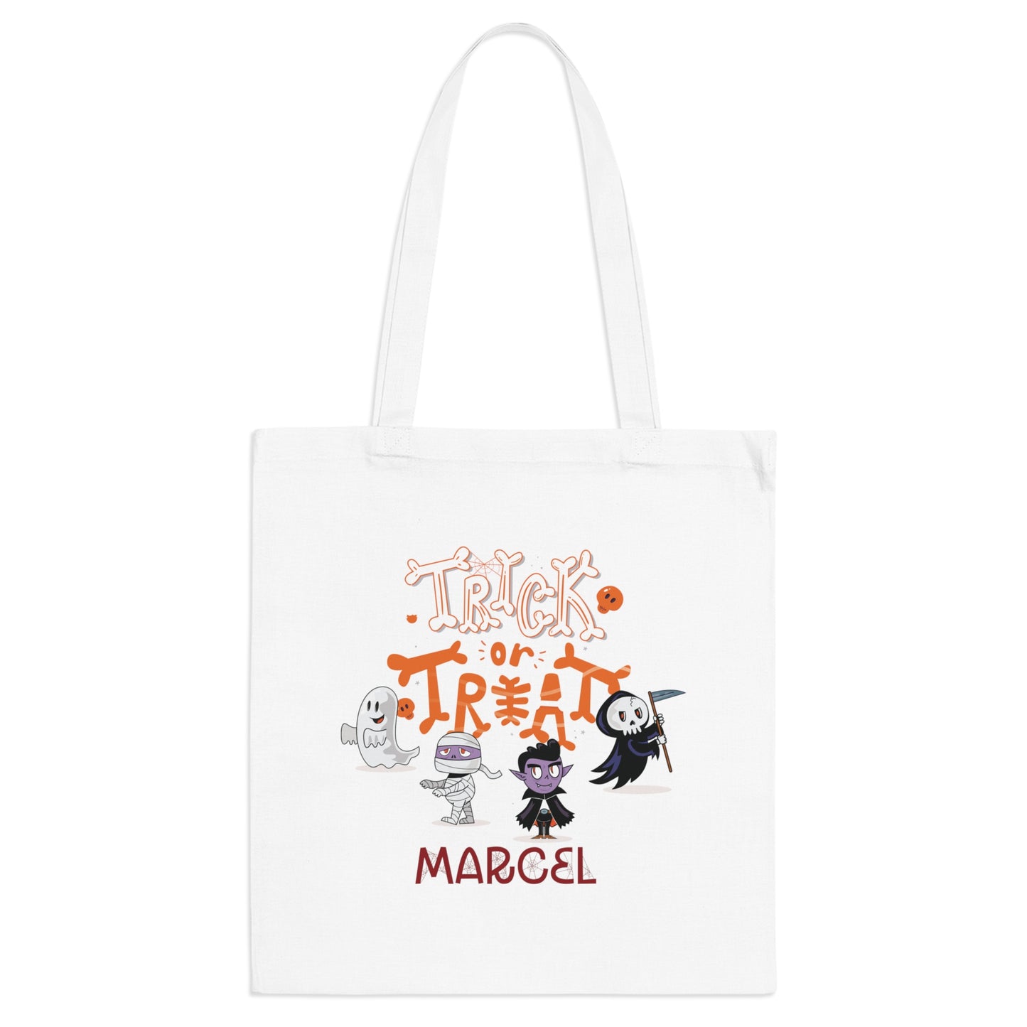 Kids Personalized Spooky Halloween Figures Trick or Treat Tote Bag