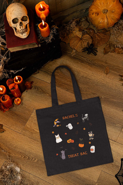 Kids Personalized Halloween Figures Black Tote Bag