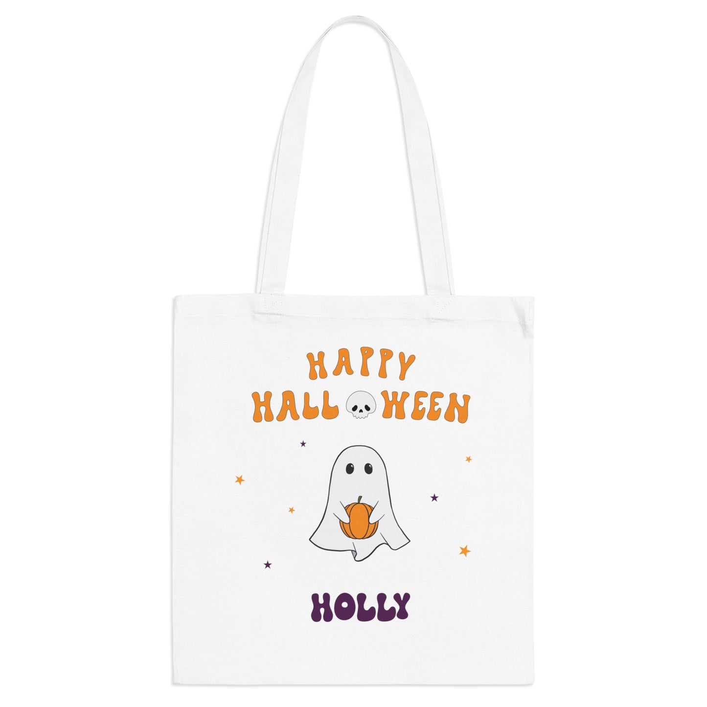 Kids Personalized Cute Ghost Trick or Treat Halloween Tote Bag