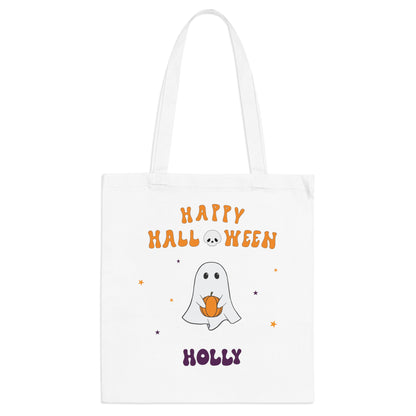 Kids Personalized Cute Ghost Trick or Treat Halloween Tote Bag