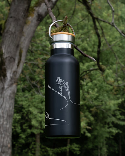 Black Stainless Steel Bamboo lid Bottle - Ski Athletes