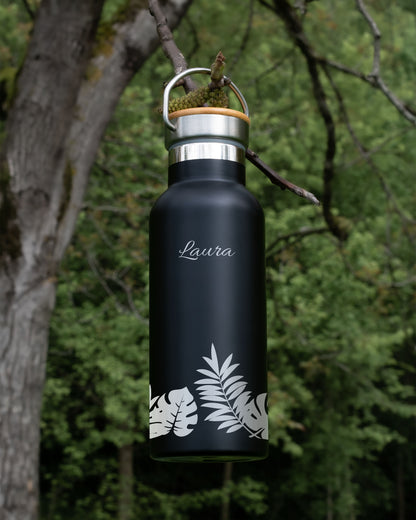 Black Stainless Steel Bamboo lid Bottle - Enjoy Life