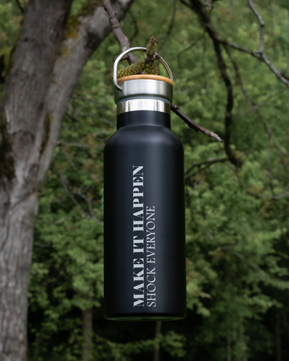 Black Stainless Steel Bamboo lid Bottle - Make it Happen