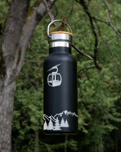 Black Stainless Steel Bamboo lid Bottle - Mountain Adventure