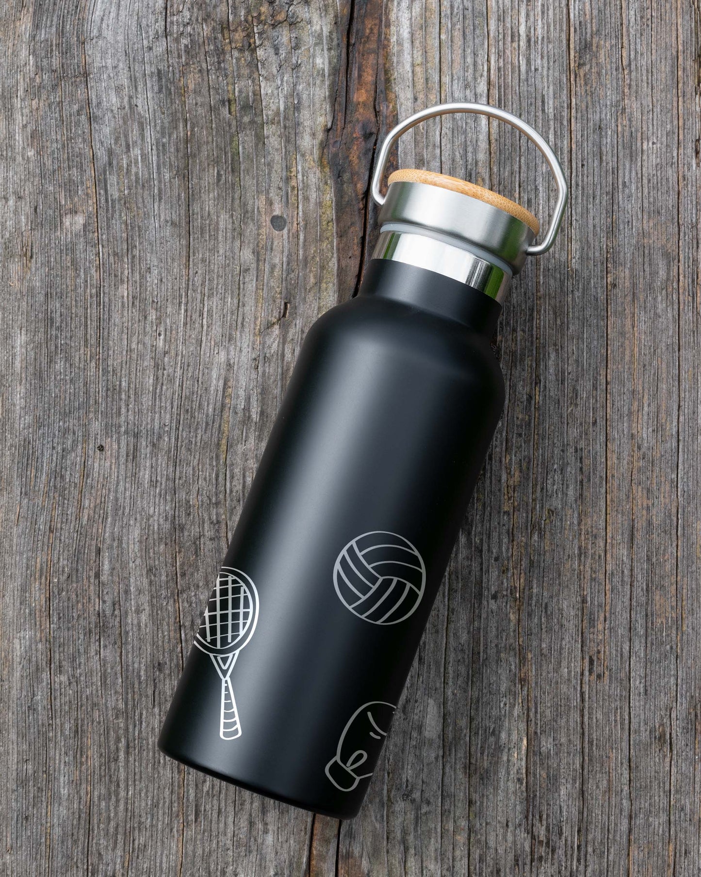 Black Stainless Steel Bamboo lid Bottle - Kid's Toys