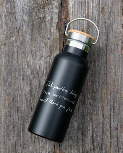 Black Stainless Steel Bamboo lid Bottle - Do Something Today