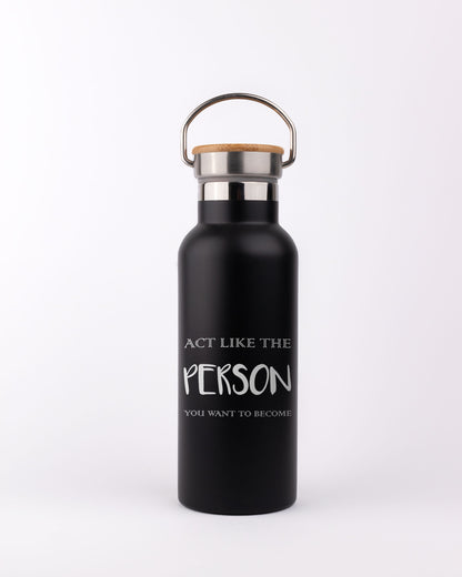 Black Stainless Steel Bamboo lid Bottle - Be The Person