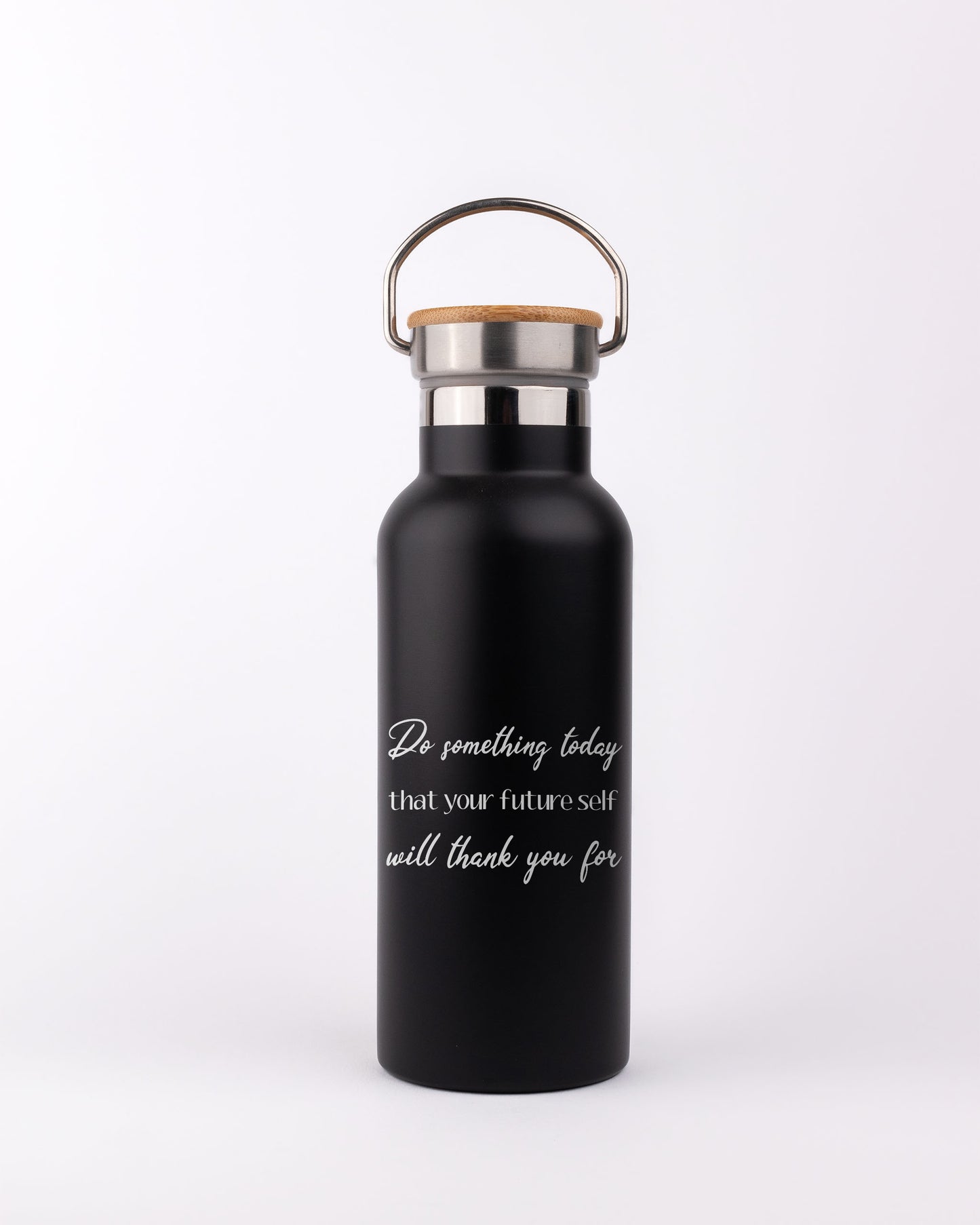 Black Stainless Steel Bamboo lid Bottle - Do Something Today