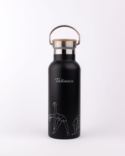 Black Stainless Steel Bamboo lid Bottle - Woman Yoga