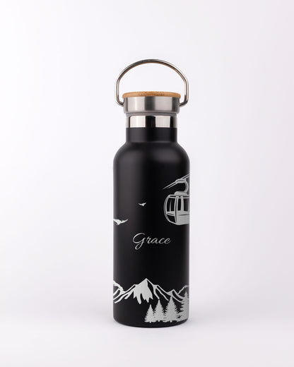 Black Stainless Steel Bamboo lid Bottle - Mountain Adventure