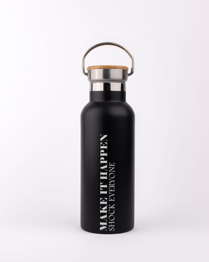 Black Stainless Steel Bamboo lid Bottle - Make it Happen