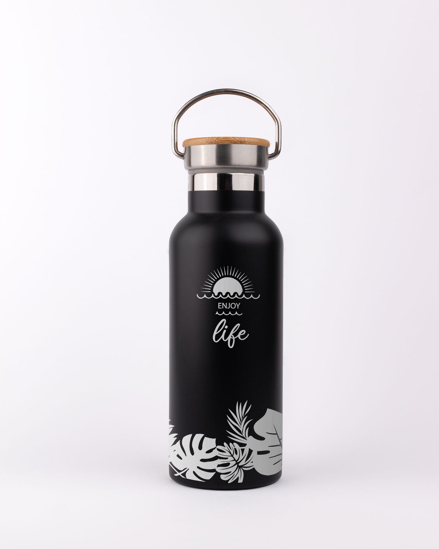 Black Stainless Steel Bamboo lid Bottle - Enjoy Life