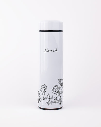 White Stainless Steel Thermal Bottle - Floral