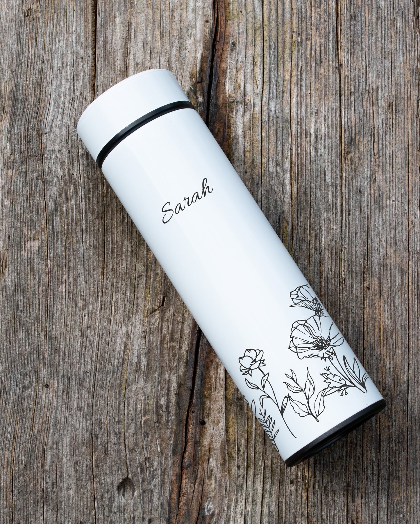 White Stainless Steel Thermal Bottle - Floral