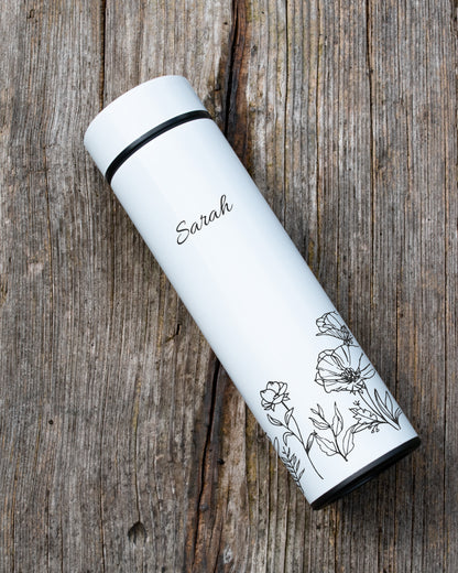 White Stainless Steel Thermal Bottle - Floral