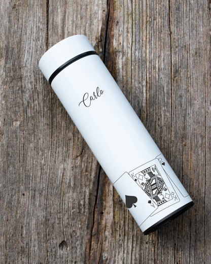 White Stainless Steel Thermal Bottle - Cards