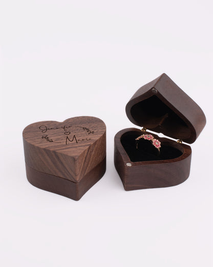 Wood Heart Jewelry Box - Two Names Leaves