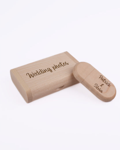 Light Wood Box with USB Stick - Name or Quote