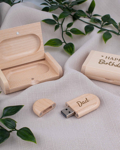 Light Wood Box with USB Stick - Happy Birthday