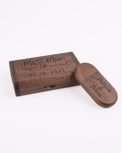 Dark Wood Box with USB Stick - Mr & Mrs