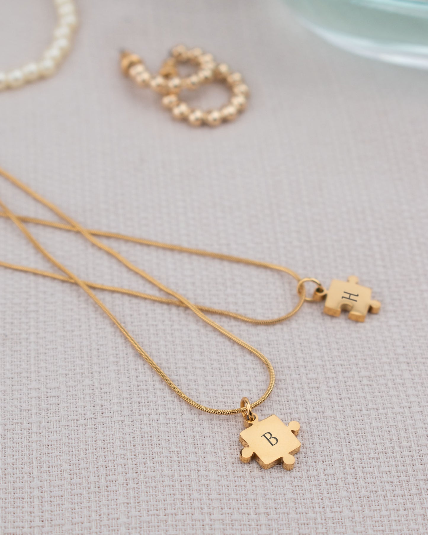 Pair of Stainless Steel Golden Puzzle Necklaces