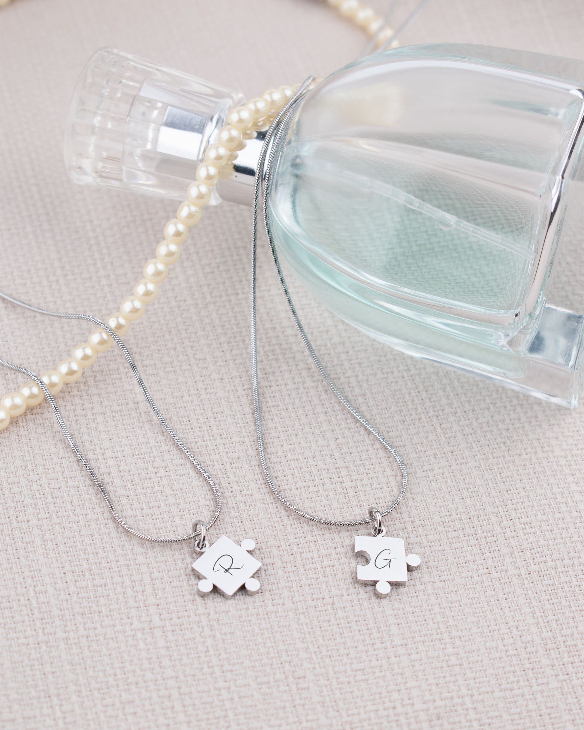 Gray Personalised and engraved Jewellery, stainless steel puzzle  necklace