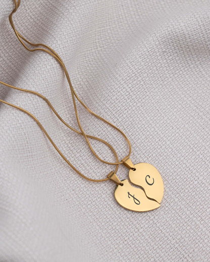 Pair of Stainless Steel Golden Broken Heart Necklaces