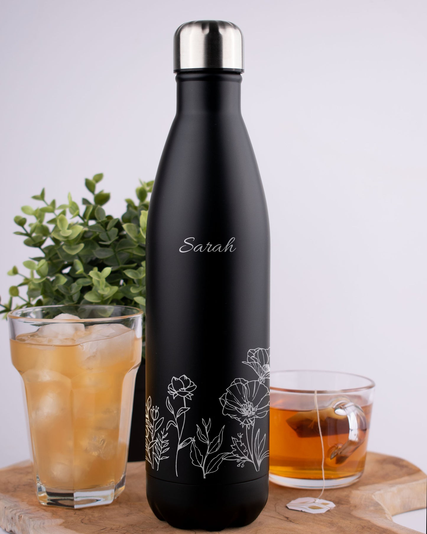 Black Stainless Steel Thermal Bottle - Floral