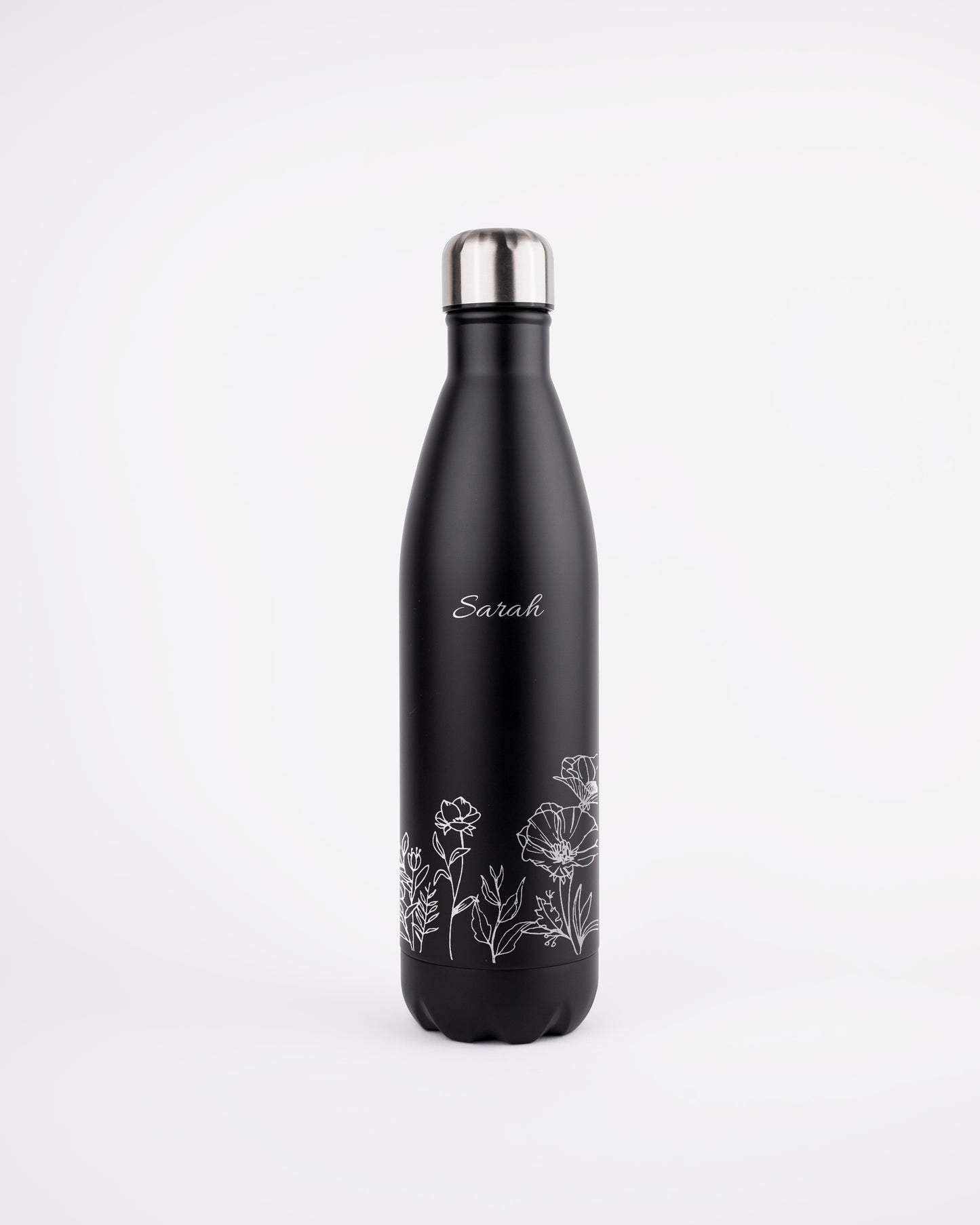 Black Stainless Steel Thermal Bottle - Floral