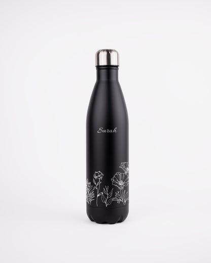 Black Stainless Steel Thermal Bottle - Floral