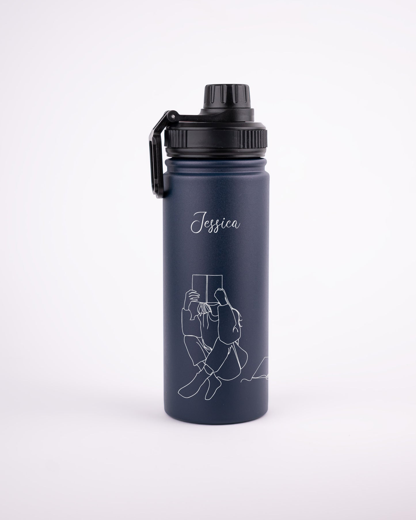 Stainless Steel Navy Blue 500ml Bottle -  Books