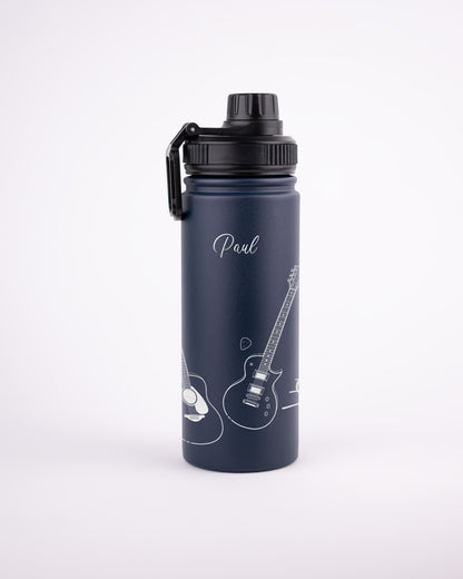 Stainless Steel Navy Blue 500ml Bottle -  Guitar