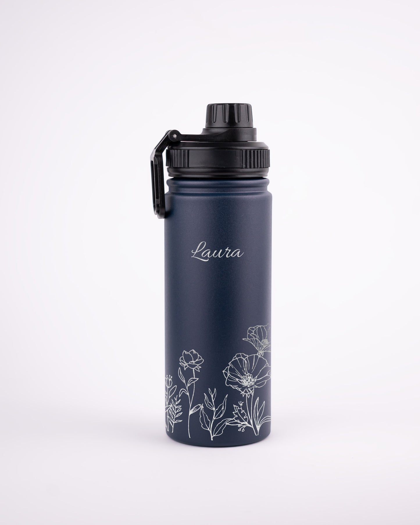 Stainless Steel Navy Blue 500ml Bottle -  Floral