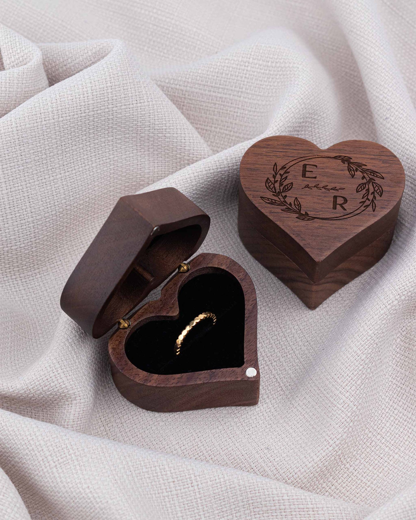 Wood Heart Jewelry Box - Floral Wreath