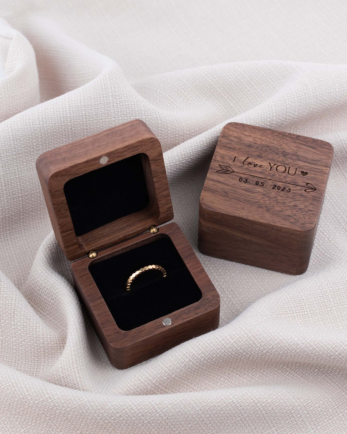 Wood Square Jewelry Box - I Love You