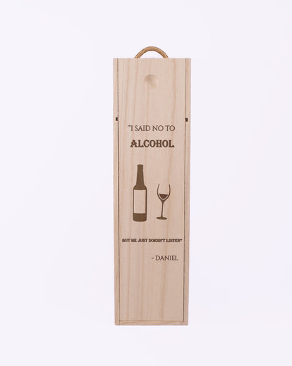 Engraved Wood Wine Box, Personalised Front side