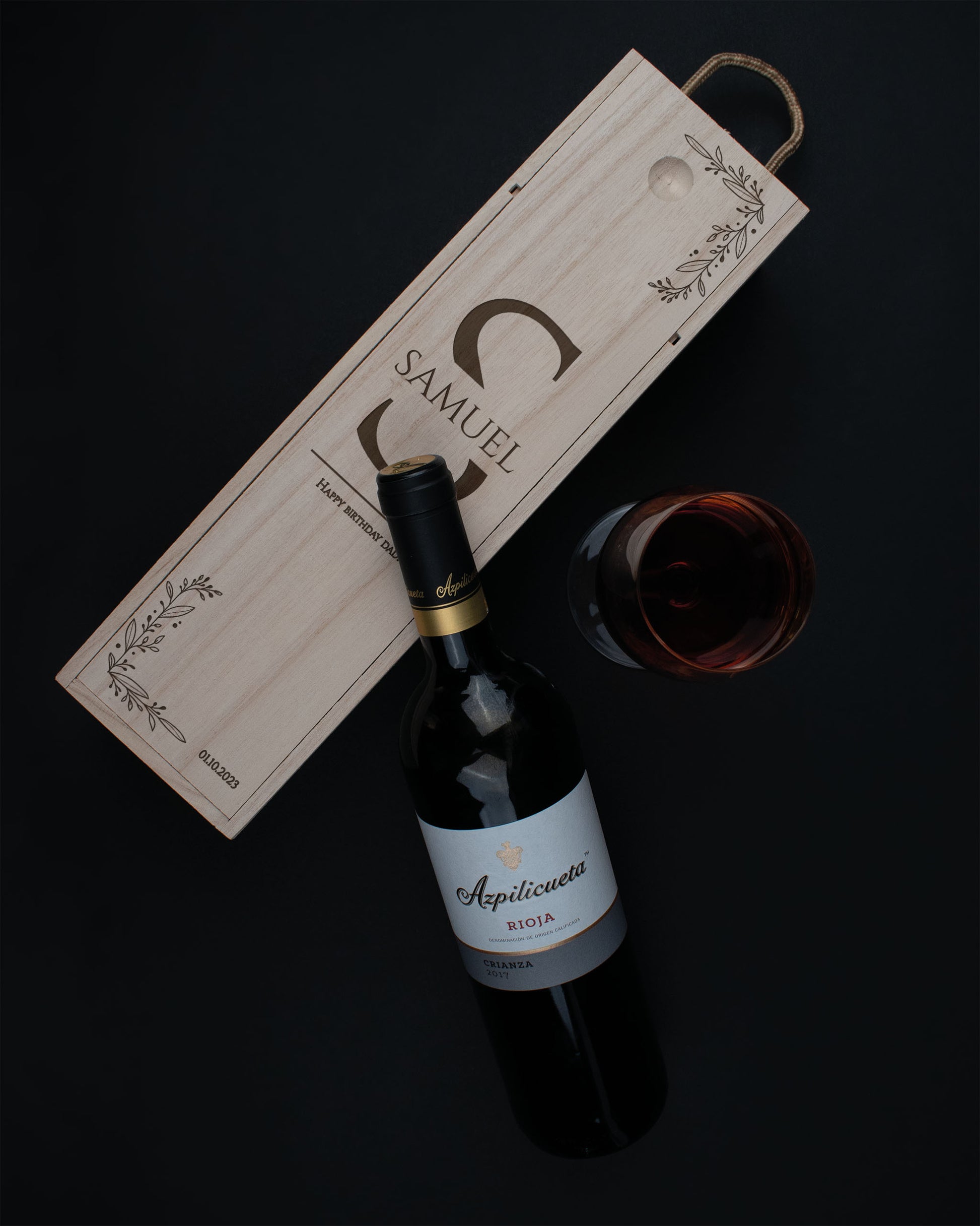 Engraved Wood Wine Box, Personalised Top side