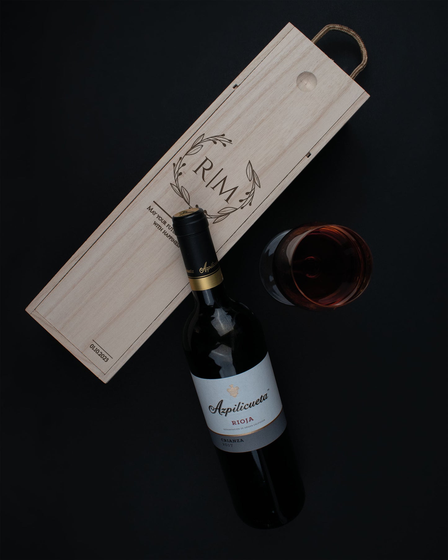 Engraved Wood Wine Box, Personalised Top side