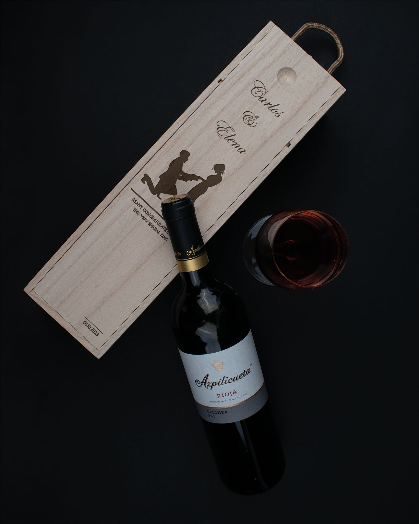 Engraved Wood Wine Box, Personalised Top side