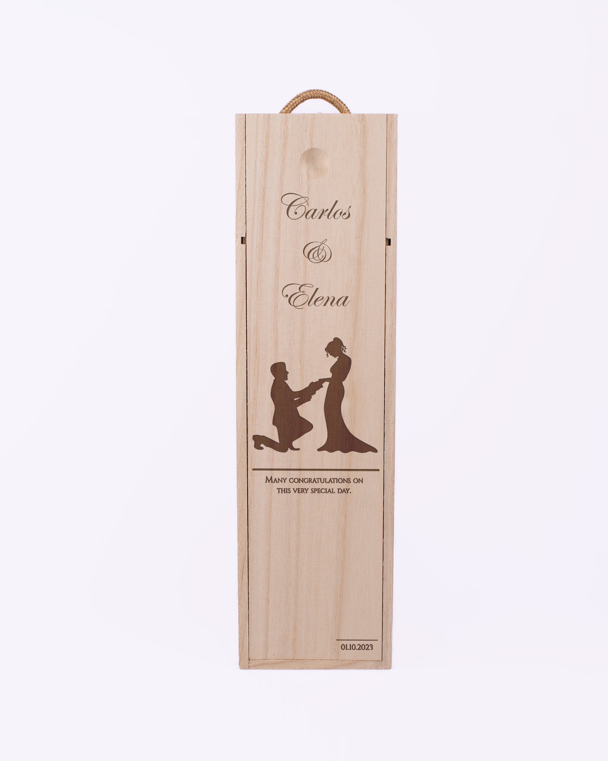 Engraved Wood Wine Box, Personalised Front side