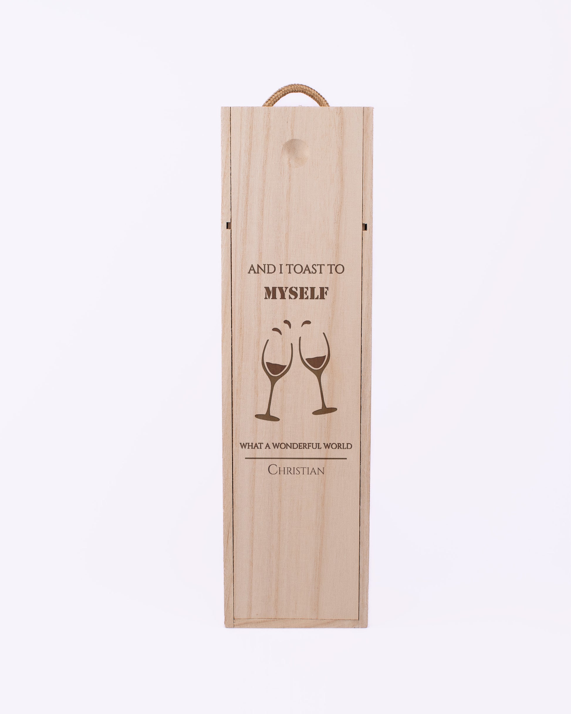 Engraved Wood Wine Box, Personalised Front side