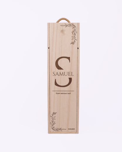 Engraved Wood Wine Box, Personalised Front side