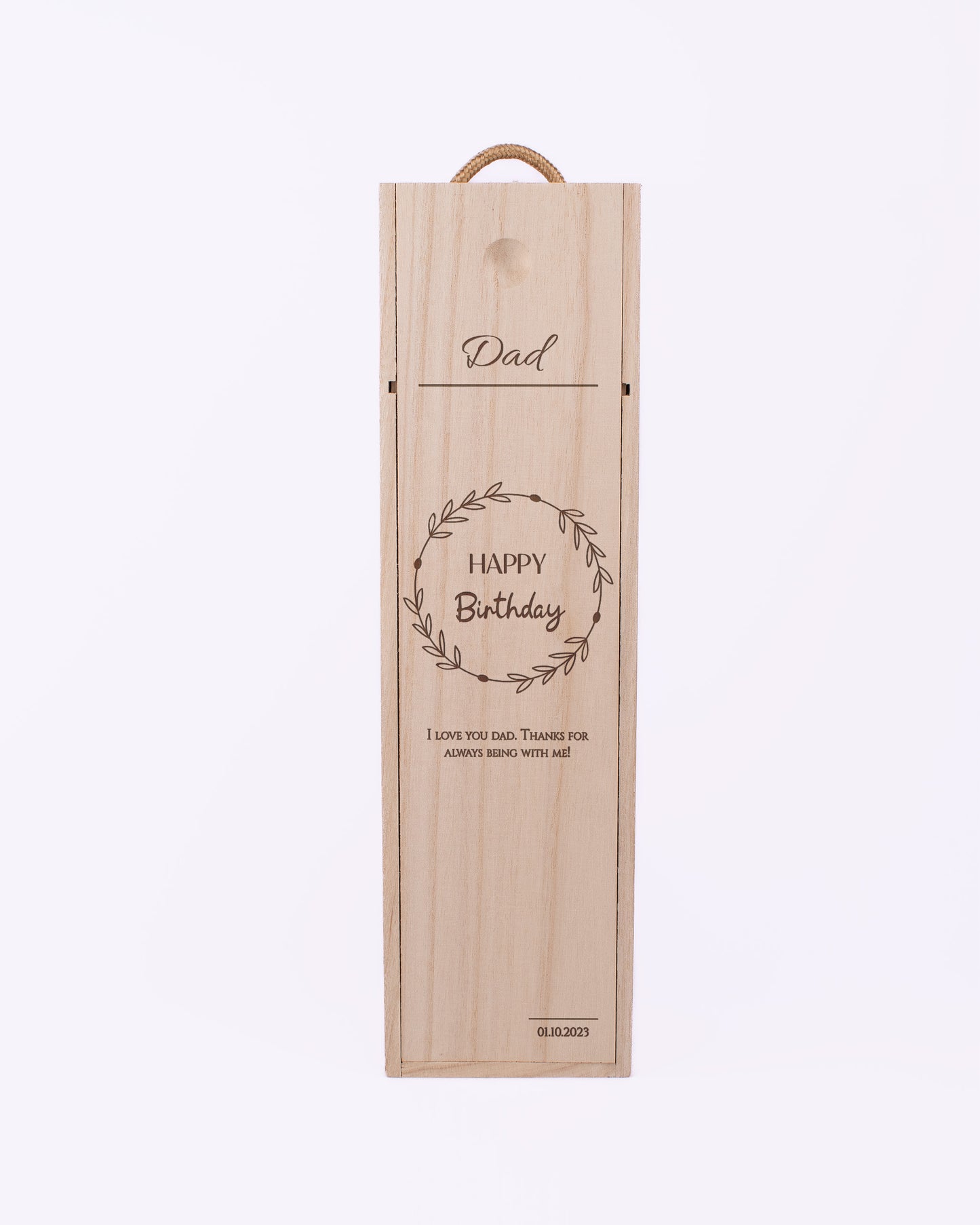 Engraved Wood Wine Box, Happy Bithday Gift