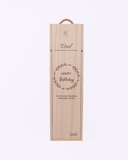 Engraved Wood Wine Box, Happy Bithday Gift