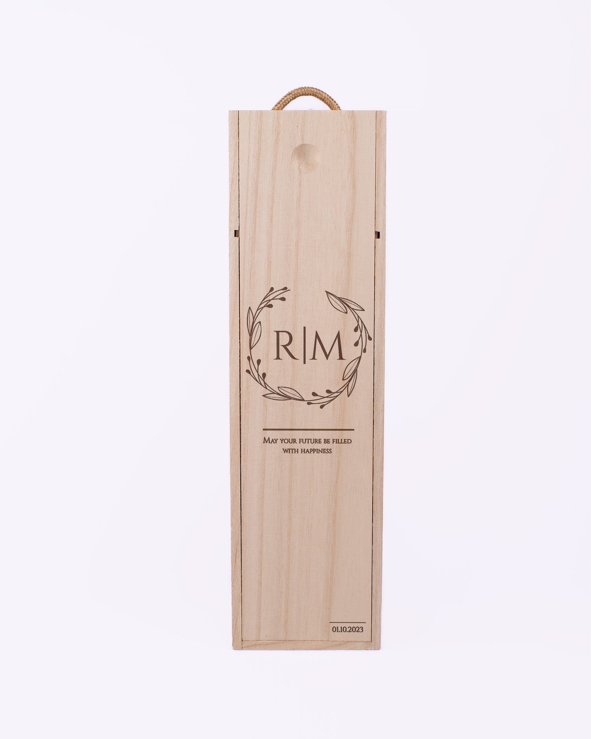 Engraved Wood Wine Box, Personalised Front side