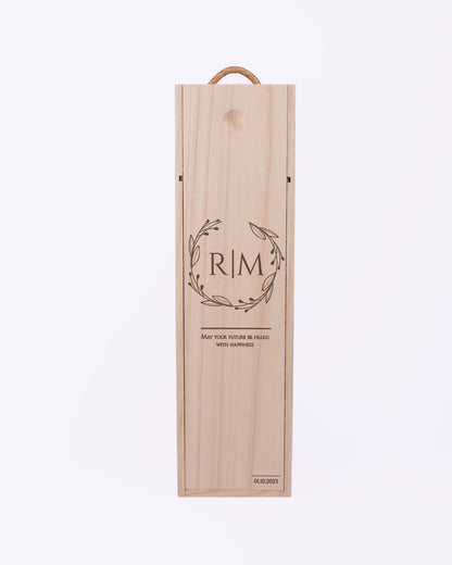 Engraved Wood Wine Box, Personalised Front side